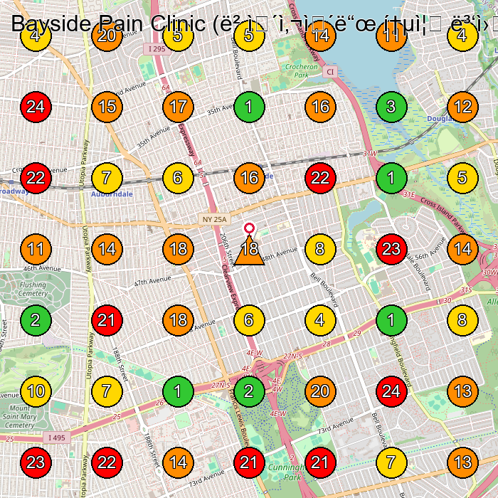 Bayside Pain Clinic (베이사이드 통증 병원) Physical Therapy Clinic GeoGrid ranking map for Bayside NY